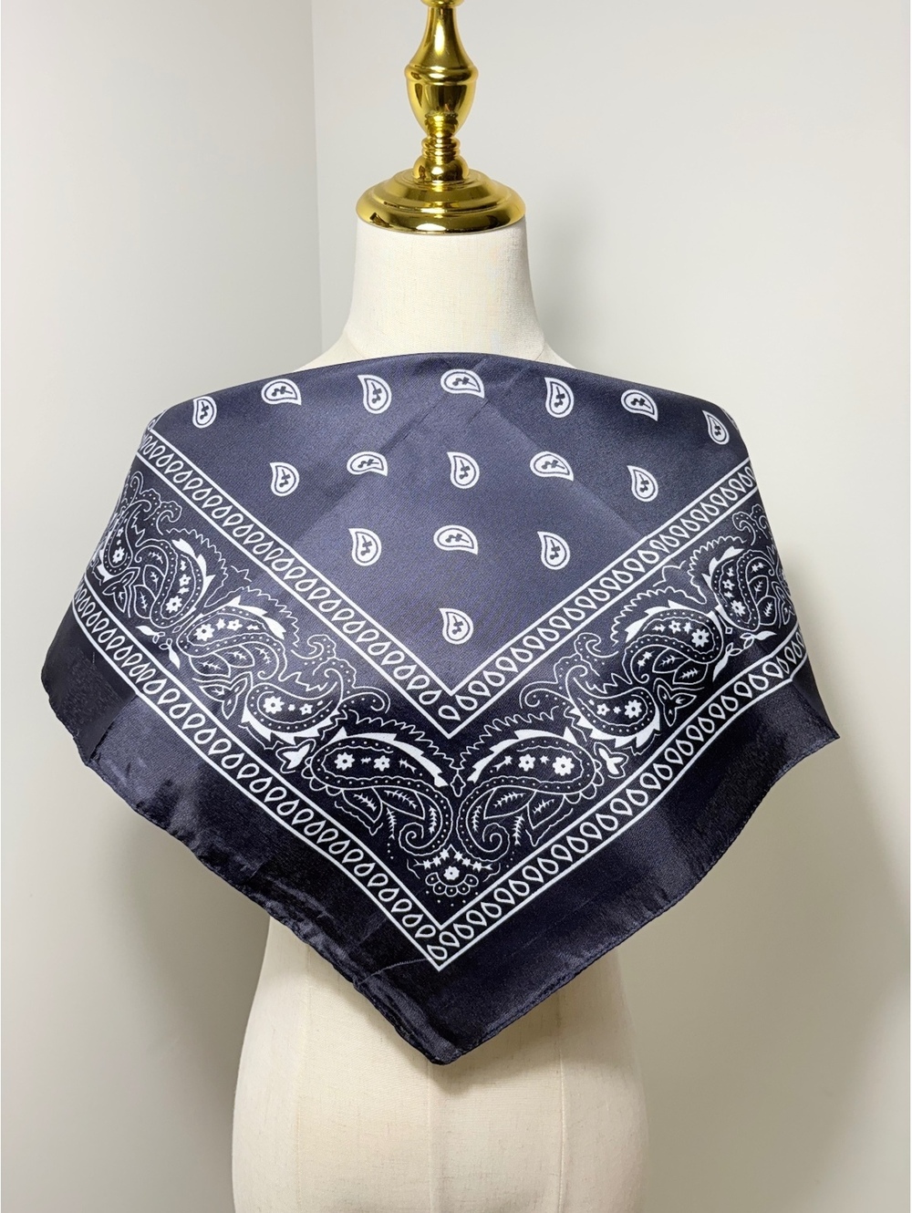 Dark Navy Blue and White Paisley Bandana Scarf
